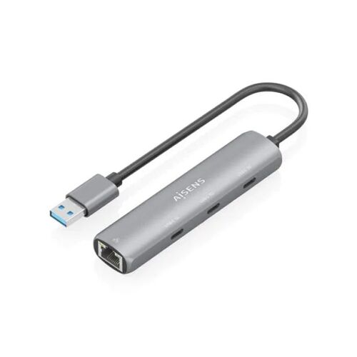 Hub USB 4 en 1 - AISENS - 3xUSB Type-C - 1xRJ45 - Gris - 15 cm - USB3.0 à Ethernet Gigabit