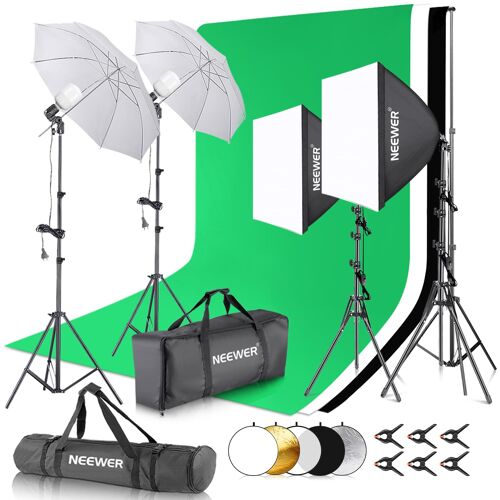 NEEWER Kit d'éclairage pour Photographie avec arrière-Plan, Support de Fond de 8,5 x 10 m, 5700 K, 800 W, équivalent 24 W, Abat-Jour LED 24 W, lumière Continue, réflecteur de lumière de 60 cm