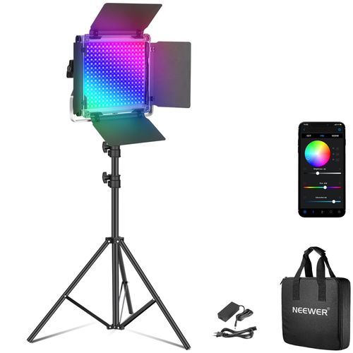 NEEWER Lampe de Studio vidéo LED RGB améliorée avec trépied, contrôle par Application, 50W 7000lumens IRC97+ 3200-5600K, Panneau Lumiere Photo à intensité Variable, kit d'éclairage, RGB660 Pro II