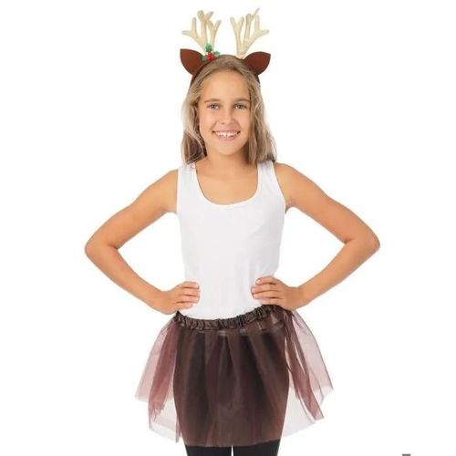 Set Tutu Renne Enfant - P'tit Clown - 24092 - Déguisement Fille Avec Jupe En Tulle Et Accessoires - Tenue Noël, Spectacles