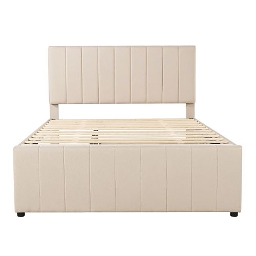 Lit lit rembourré 140x200 cm avec lit gigogne et tiroirs de rangement lit double lit d'appoint beige