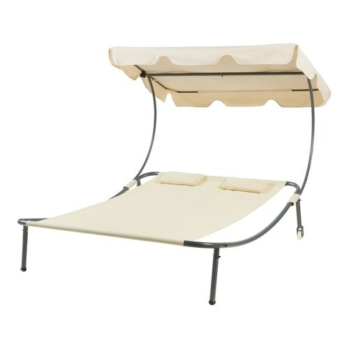 Chaise Longue Double Avec Auvent Acier Laqué Polyester Beige Helloshop26 03_0009208