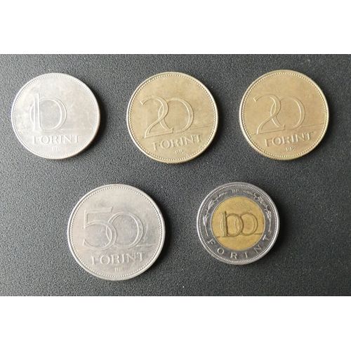 Lot De 5 Pièces De Monnaie. Hongrie. 10 Forint 2007, 20 Forint 1995 Et 2007, 50 Forint 2001 Et 100 Forint 1997