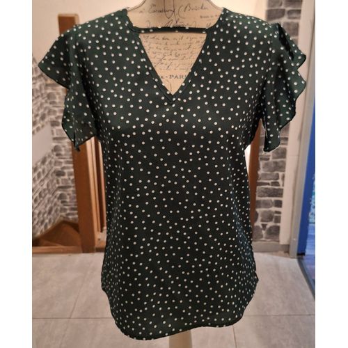 Blouse Fluide Vert Foncé À Pois Blancs