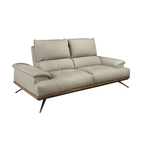 Ángel Cerdá - Canapé 2 places recouvert de cuir gris taupe avec pieds en acier chromé foncé et structure en pin naturel - Design moderne avec dossier inclinable manuellement - 200 x 117 x 104 cm