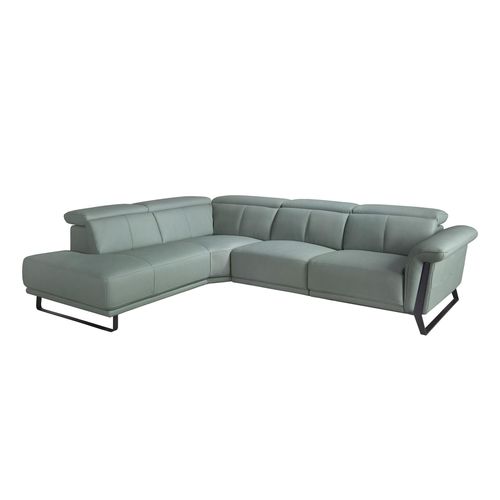 Ángel Cerdá - Canapé chaise longue 5 places gauche - Design moderne avec système de relaxation électrique - Cuir vert turquoise et pieds en acier inoxydable noir - 306 x 229 x 97 cm