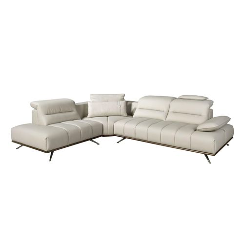 Ángel Cerdá - Canapé chaise longue 5 places gauche - Design moderne et élégant - Revêtement en cuir véritable couleur gris clair - Pieds chromés et garniture en bois de noyer - 310 x 235 x 102 cm