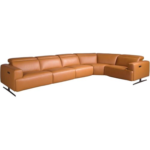 Angel Cerdá – Canapé d’Angle Relax Modulaire en Cuir Marron – Design Moderne, Enveloppant et Fonctionnel – 280 × 280 × 78/99 cm – Assises Électriques, Structure Ergonomique et Base Métallique Noire