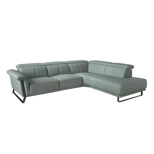 Ángel Cerdá - Canapé chaise longue 5 places à droite - Design moderne avec système de relaxation électrique - Cuir vert turquoise et pieds en acier inoxydable noir - 306 x 229 x 97 cm