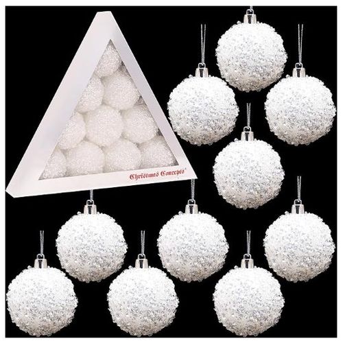 Christmas Concepts® Lot de 10 baumes de Noël de 60 mm, irisés, blancs pailletés