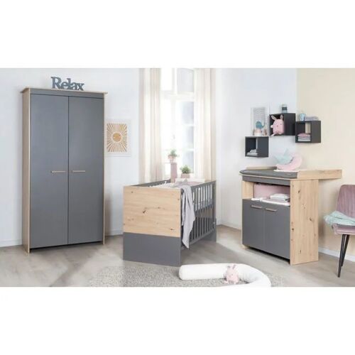 Chambre Bébé Complète : Lit 60 X 120 Cm + Commode À Langer + Armoire - Anna - Roba - Chêne Kent / Anthracite