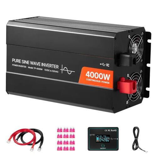 Convertisseur de Courant Continu 12 V en courant Alternatif 230 V-Duoku-Onduleur Sinusoïdal 4000 W-Ecran LCD-Télécommande Filaire