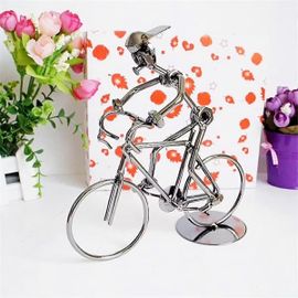 Cyclistes rétro modèle fer art métal vélo ornement un homme faisant du vélo statue figurine pour la maison Lib