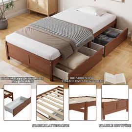 Lit avec tiroirs lit enfant 90x200 cm lit plat en bois deux tiroirs avec roulettes pin sommier à lattes robuste rouge-marron