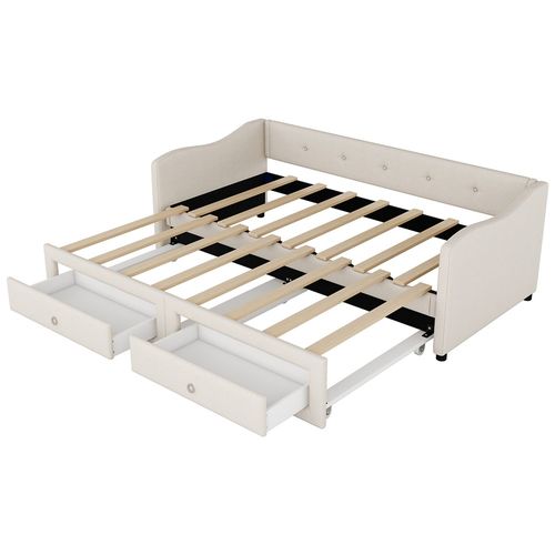 Lit lit de jour 90x200 cm avec extension canapé-lit avec deux tiroirs lit simple lin beige