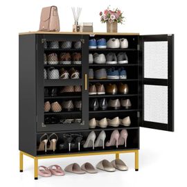 COSTWAY Meuble a Chaussure à 7 Niveaux - Portes en Maille, 5 Étagères Réglables, Pieds en Métal pour Entrée, Couloir, Salon, Noir