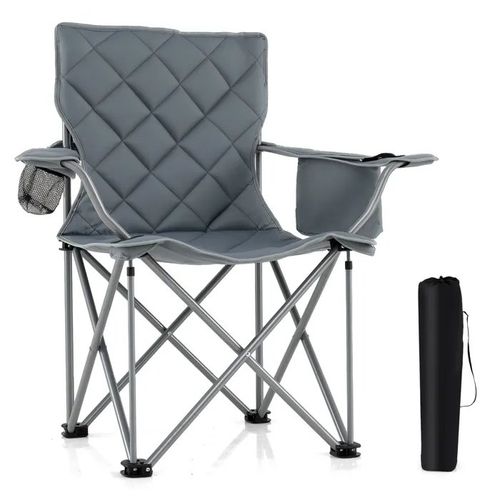 Chaise De Jardin Extérieur Pliable Costway, Poche Isotherme, Porte-Gobelet, Sac De Transport, Portable Pour Pêche Camping, Gris