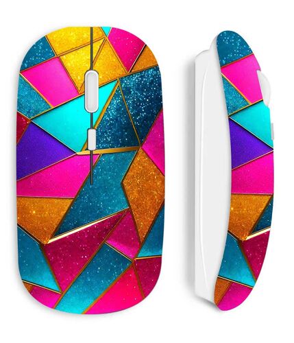 Souris blanc Sans Fil texture abstraite mosaïque colorée