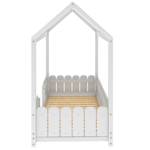 Lit cabane lit d'enfant parc en bois multifonctionnel pour garçons et filles - avec protection contre les chutes et sommier à lattes blanc (sans matelas) 90x200 cm