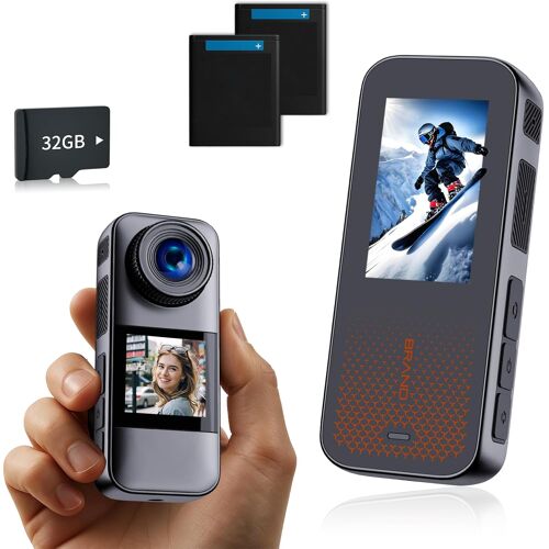 Mevronisshop-Caméra Sportive Avec Carte Mémoire 32 Go, Double Écran Caméra Moto, Caméra D'action Avec Batterie Rechargeable, 2 X 1350 Mah Et Ensemble D'accessoires(Grigio Nero)