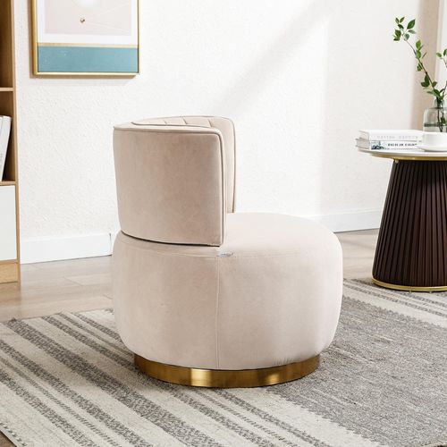 Chaise pivotante à 360 degrés ronde finition en velours doux dossier confortable structure solide beige