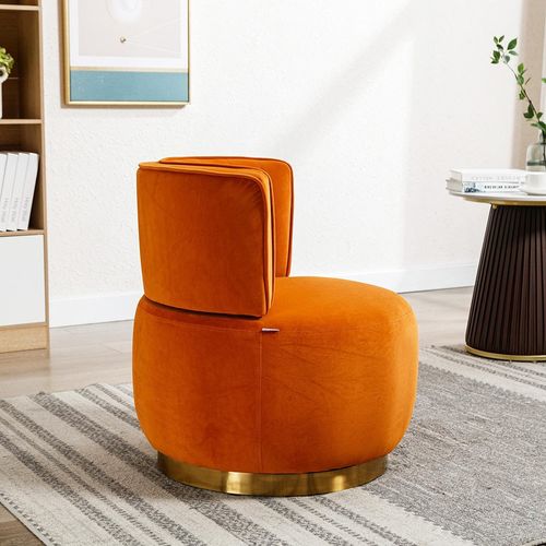 Chaise pivotante à 360 degrés ronde finition en velours doux dossier confortable structure solide orange