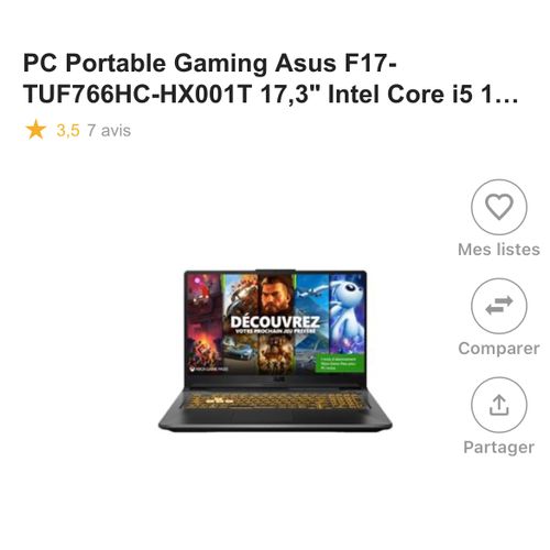 PC PORTABLE GAMING ASUS F17-TUF766HC-HX001T 17,3 POUCES