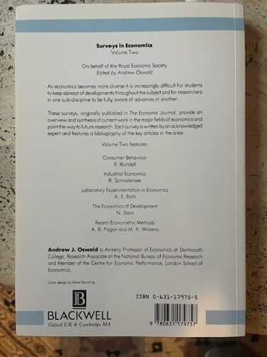Surveys In Economics Edited By Andrew J.Oswald Vol 1 Et 2
