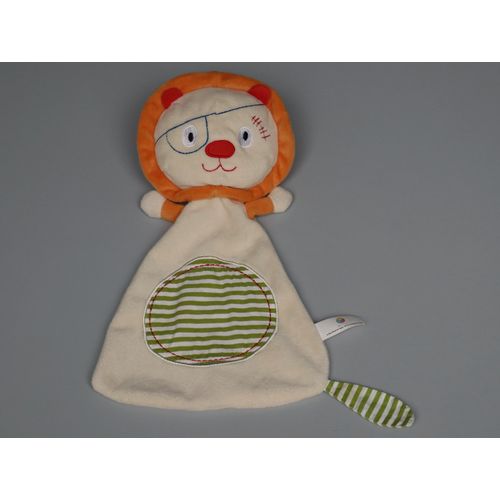 Doudou lion plat beige orange vert Oxybul