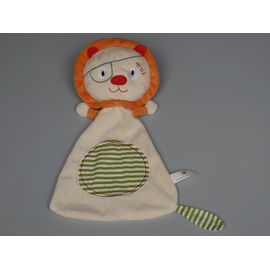 Doudou lion plat beige orange vert Oxybul