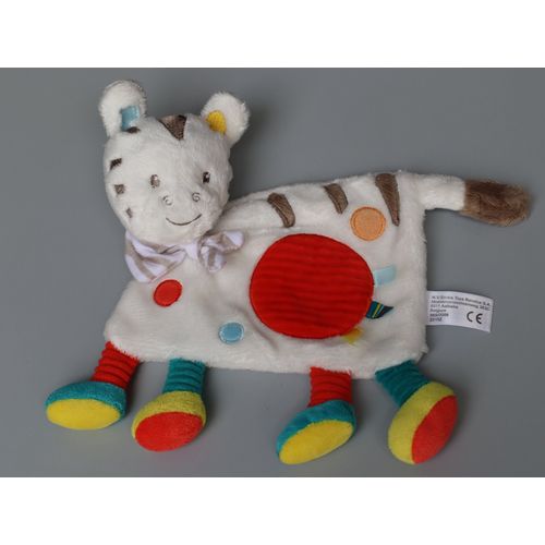 Doudou zèbre plat blanc Simba Toys rouge bleu jaune