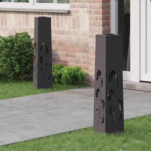 vidaXL Lumière de chemin LED solaire 2 pcs Noir Acier laminé à froid