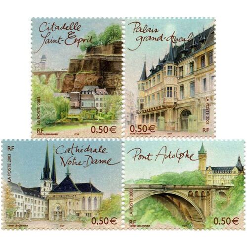 France 2003, Capitales Européennes, Luxembourg, Très Belle Série Complète Neuve** Luxe Timbres Yvert 3624 Cathédrale Notre Dame, 3625 Citadelle Saint Esprit, 3626 Palais Grand Ducal, 3627 Pont Adolphe
