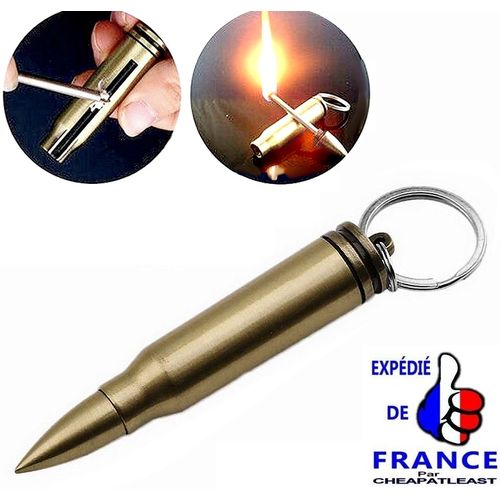 3-En-1 Porte-Clés Briquet Tempête À Essence Allume-Feu Magnésium Allumette Perpétuelle Forme Balle / Munition