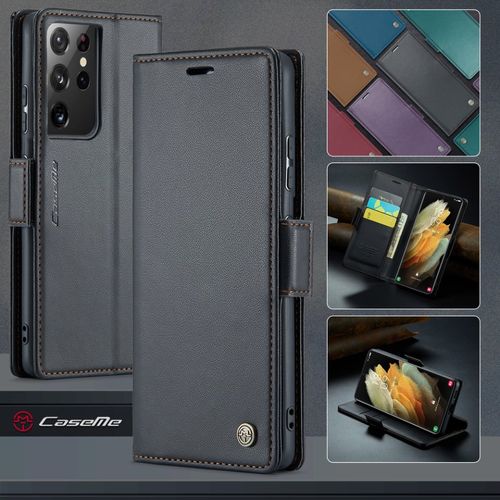 Coque Pour Samsung Galaxy S21 Ultra,Étui Housse Samsung Galaxy S21 Ultra,wireless charging,AntichocSupport Pliable,Clamshell,Brosse Anti-Vol,Étui De Téléphone À Cassette - Noir