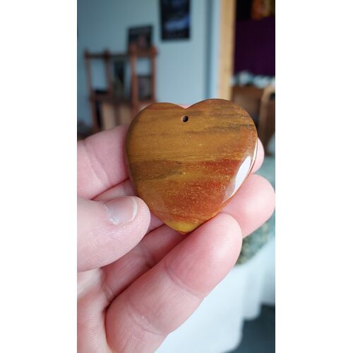 Pendentif Coeur En Jaspe Marron. 4.5 Cm. Magnifique Pierre Aux Couleurs Harmonieuses, Une Des Plus Belles De Ma Collection. Parfaite Idée De Cadeau. Lot 999