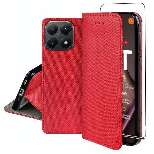 Housse pour Xiaomi 15T 5G - etui coque pochette portefeuille + film ecran - ROUGE MAGNET