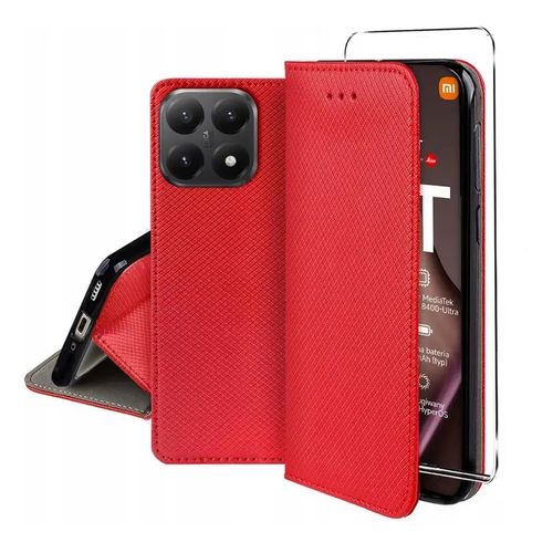 Housse pour Xiaomi 15T 5G - etui coque pochette portefeuille + verre trempe - ROUGE MAGNET