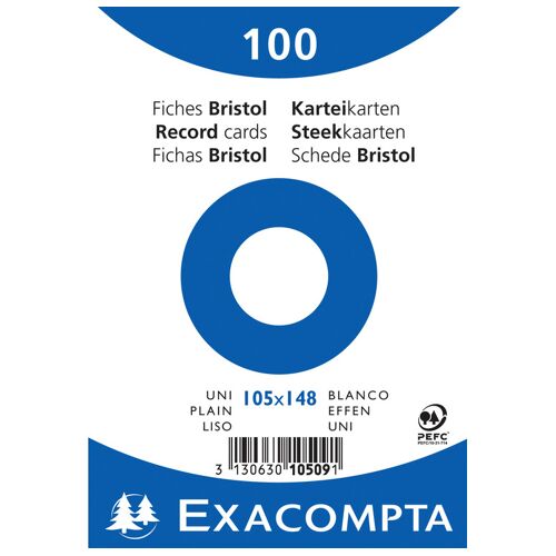 Exacompta Paquet De 100 Fiches Bristols Blanc 105/148 S/Film