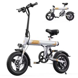 Varun C14 Vélo Électrique Urbain Pliable 14", Autonomie 45km, 350w, 7,8ah, Charge 120kg, Blanc