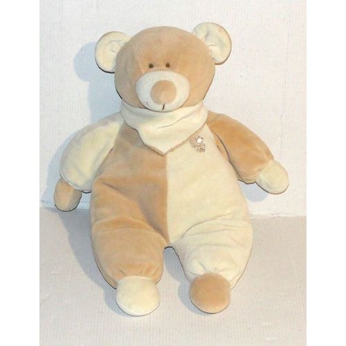 doudou ours beige crême foulard lascar peluche 34 cm