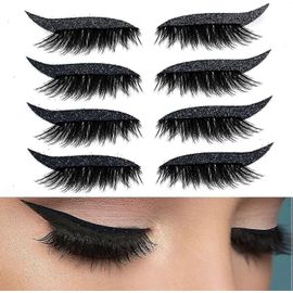 Lot De 4 Paires D'autocollants Pour Faux Cils Réutilisables, Effet Pailleté, Invisibles Et Auto-Adhésifs, Noirs. 