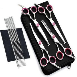 Kit De Ciseaux De Toilettage Pour Chiens, Ciseaux À Effiler Professionnels De Sécurité, Peigne, Ensemble De 7 Pièces, Rose
