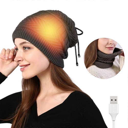Bonnet Chauffant Électrique Usb, Écharpe Chaude Pour L'hiver, Protection Contre Le Froid, Gris