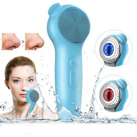 Brosse Nettoyante Électrique Pour Le Visage, 2 En 1 : Brosse Exfoliante, Appareil De Massage Thermique, Outil De Beauté, Bleue