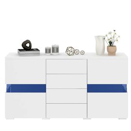 Buffet blanc brillant avec éclairage LED 16 couleurs pour salle à manger ou salon