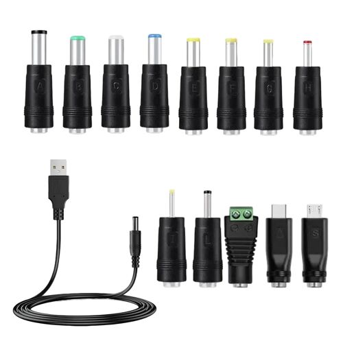 JGD-Chargeur Multi Embout USB vers DC 5.5mmx2.1mm, Câble DC 1m Universel avec 13 Connecteurs pour Chargeur PC Portable Universel, Chargeu r Ordinateur Universe l, Tablettes, Routeurs, Haut-parleurs,