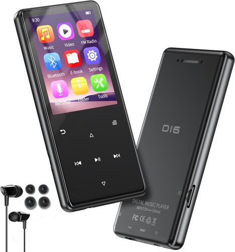 acdsgd-64Go Lecteur MP3 Bluetooth 5.3, 2,4 pouces lecteurs mp3 et mp4 Portable mp3 Enfant avec Haut-Parleur intégré, baladeur Enfant avec Radio FM, enregistreur, Pédomètre,Livre électronique Écouteurs inclus
