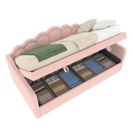 Lit coffre 90x200 cm canapé-lit avec espace de rangement lit simple velours bande led changeant de couleur rose