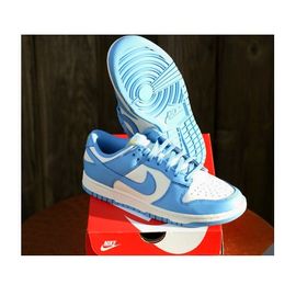 Nike Cuir Dunk Low Sneakers Bleu Et Blanc Tennis Chaussures Baskets Souple Confortable Fermeture Lacets Semelle Caoutchouc 36 Mixte Homme Femme
